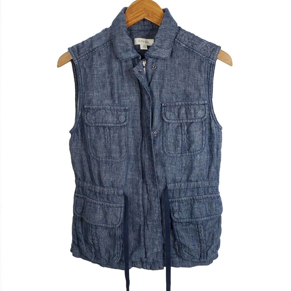 Fossil Linen Vest Denim Look